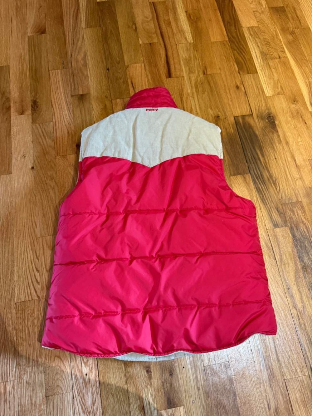 ROXY Vintage 90s Y2K Corduroy Red & Tan Reversible Bomber Puffer Vest Women’s M. - Picture 8 of 10